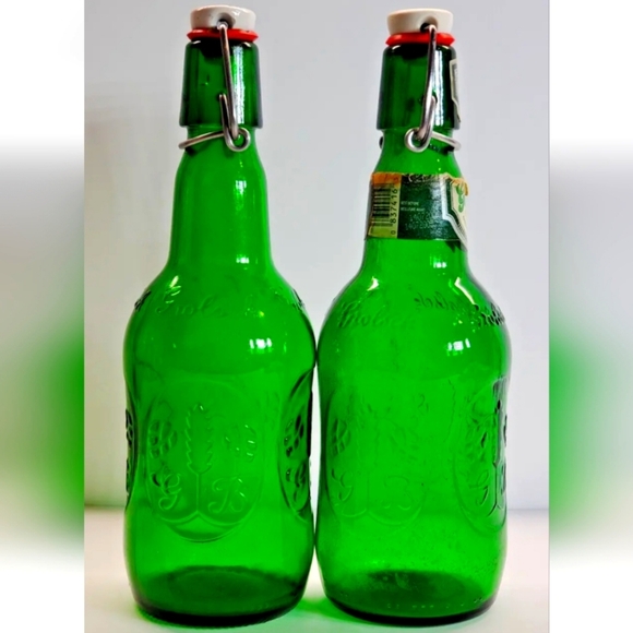 Vintage Grolsch Beer Bottles With  Swing Top, EZ Caps ~ Green Glass set of 2 - Picture 2 of 5